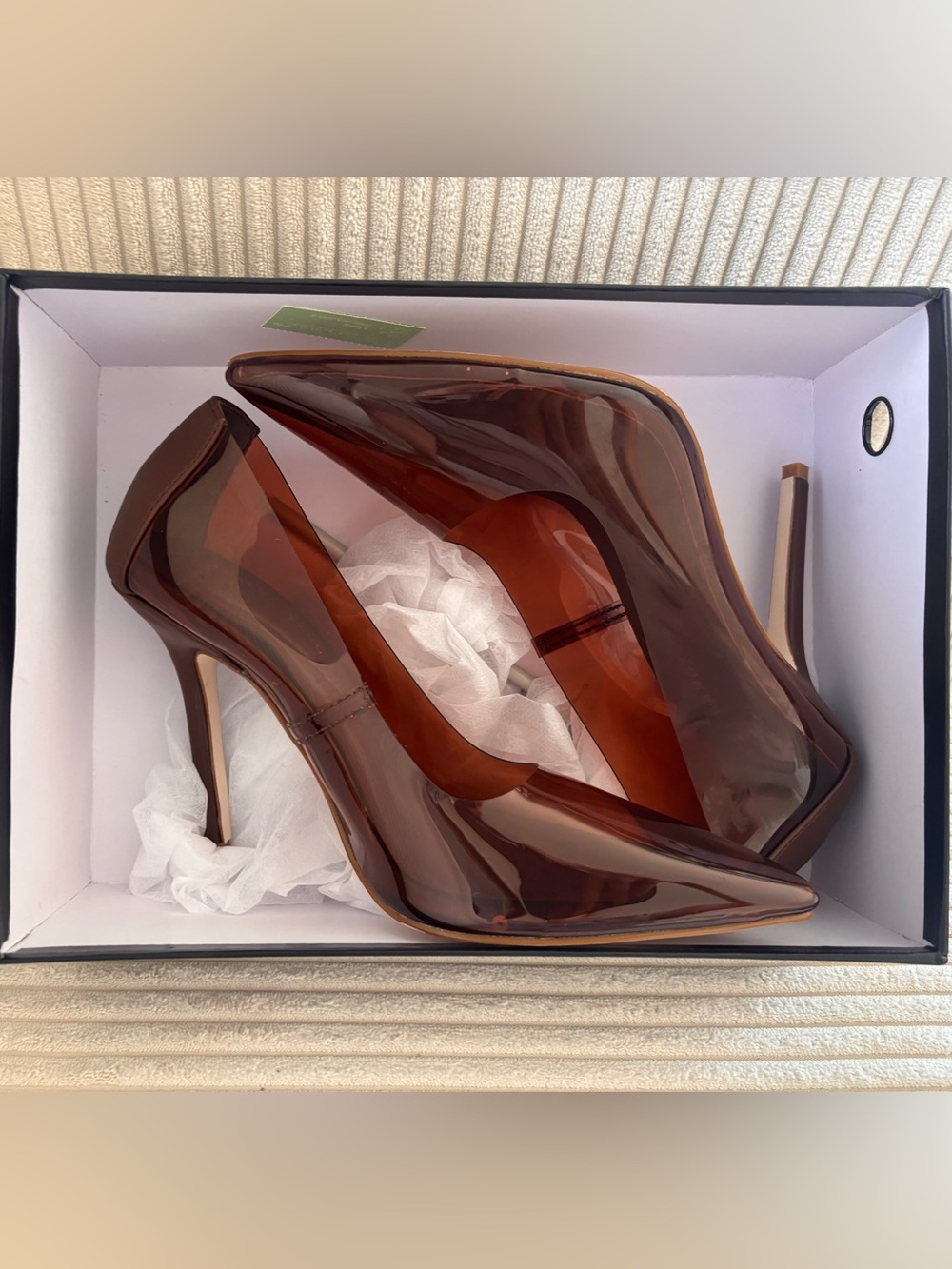 Transparent Brown Pointed-Toe Stiletto Pumps